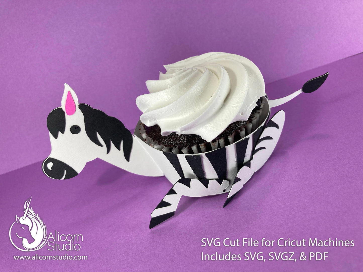 Zebra Cricut Cupcake 3D SVG Cut File for Paper Wrap Liner Wrapper Party Decor