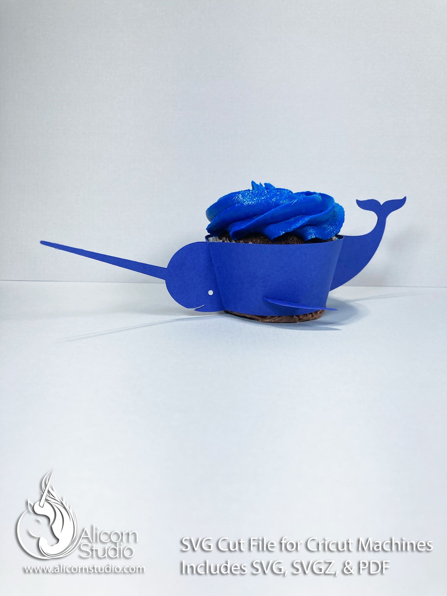 3D Paper Narwhal-Ocean Animals Cupcake Wrapper-SVG File Paper Cut File for Cricut Birthday Party Decor