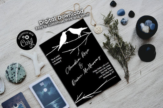 Raven Crows Gothic Wedding Invitation Editable Digital Download Halloween Party