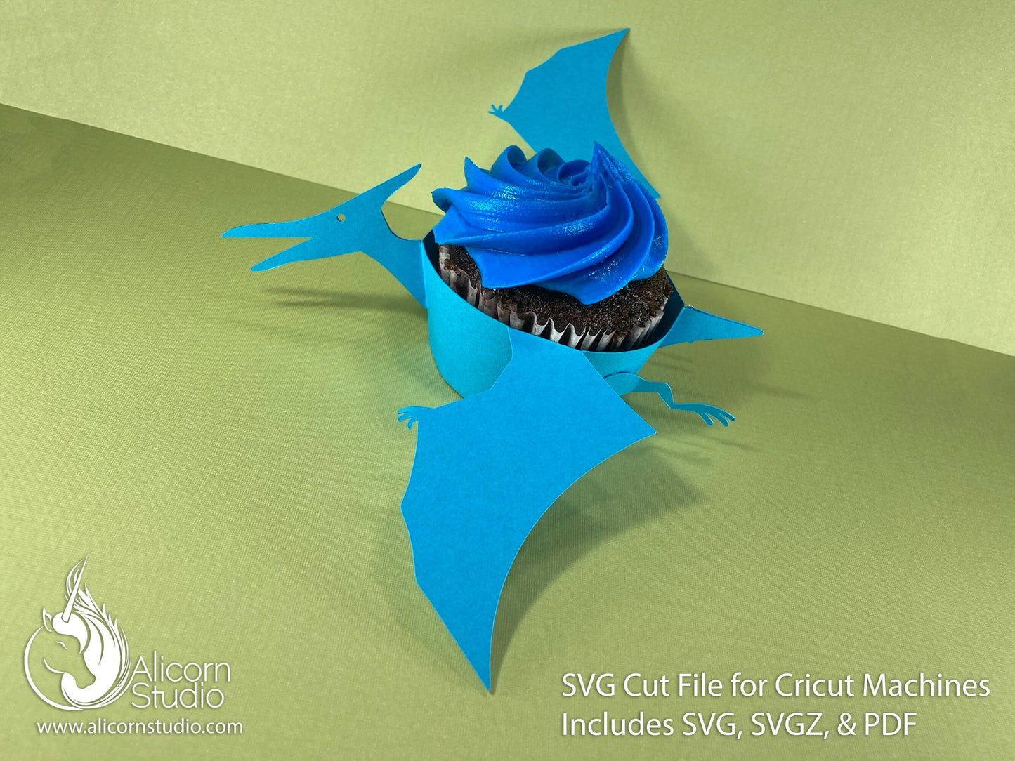 Pterodactyl Dinosaur SVG Cricut Cut File 3D Paper Cupcake Wrap Liner Wrapper Party Decor