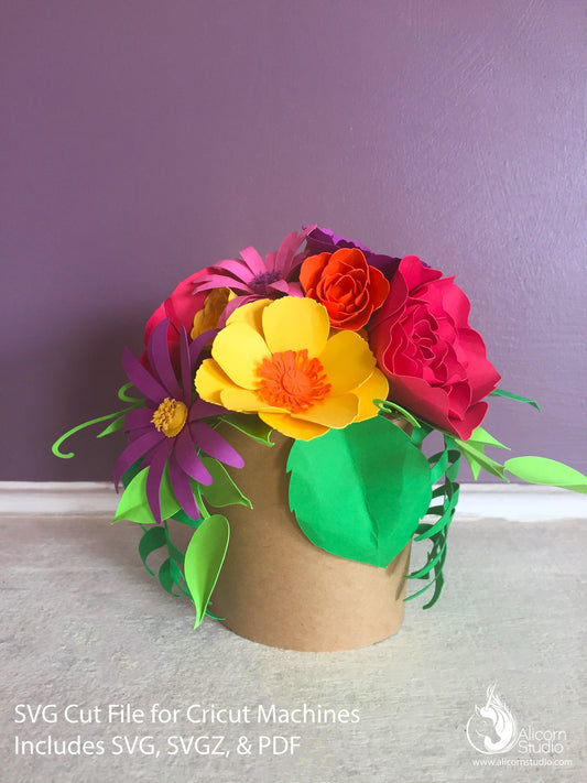 Spring Paper Flower Pot SVG File Cut File for Cricut Party Floral Mothers Day Gift Decor