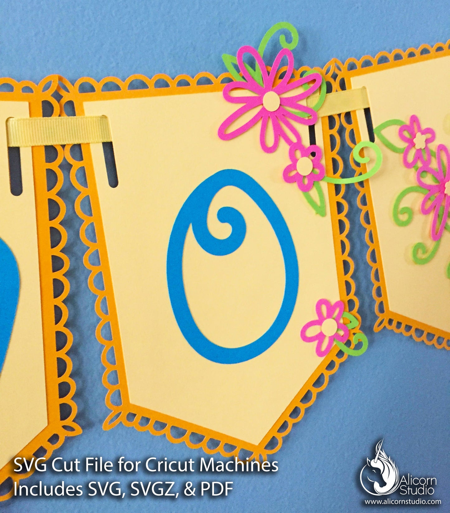 Spring Flower Banner Bunting SVG File Cut File for Cricut Kids Birthday Party Decor