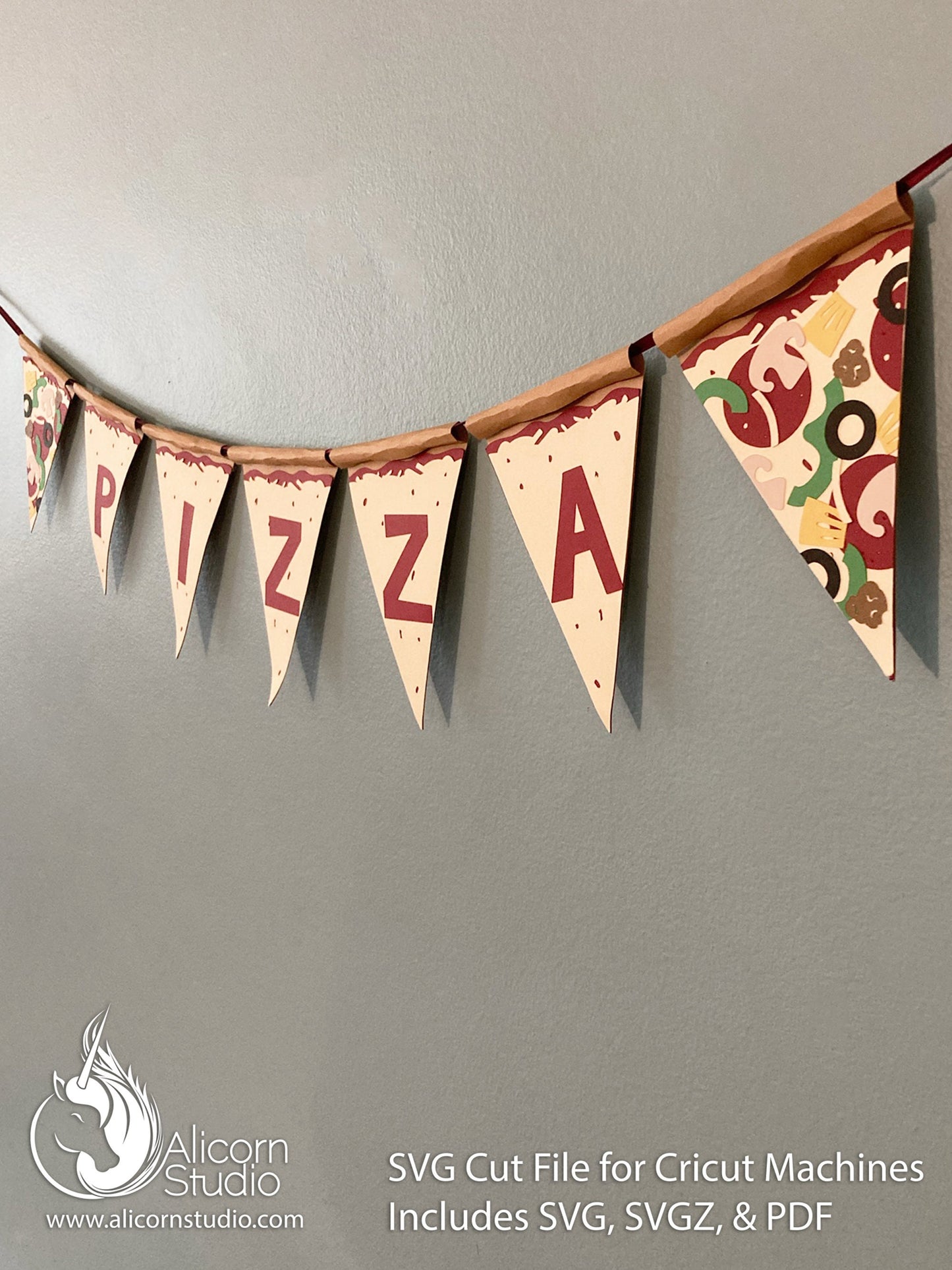 3D Paper Pizza Banner Bunting SVG File Cut File for Cricut Kids Birthday Party Decor