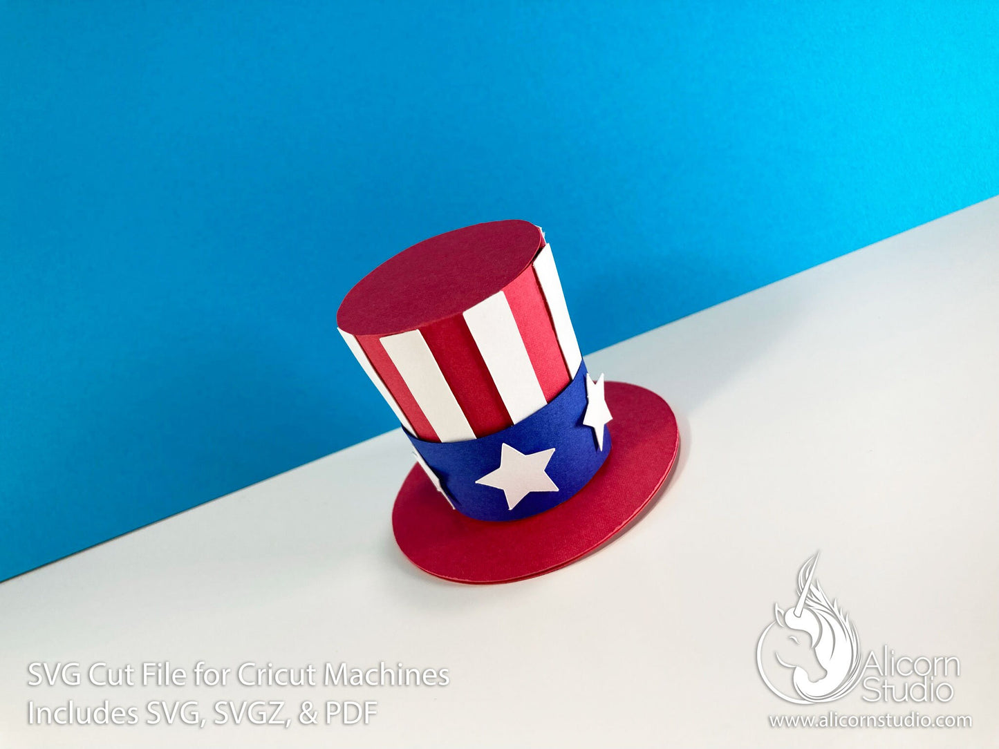 3D Paper 4th of July Hat SVG File Cut File for Cricut Cupcake Topper Independence Day Uncle Sam Top Hat Party Decor