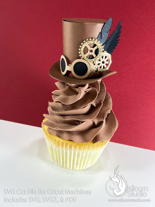 3D Paper Steampunk Top Hat SVG File Cut File for Cricut Cupcake Topper Steam Punk Vintage Party Decor