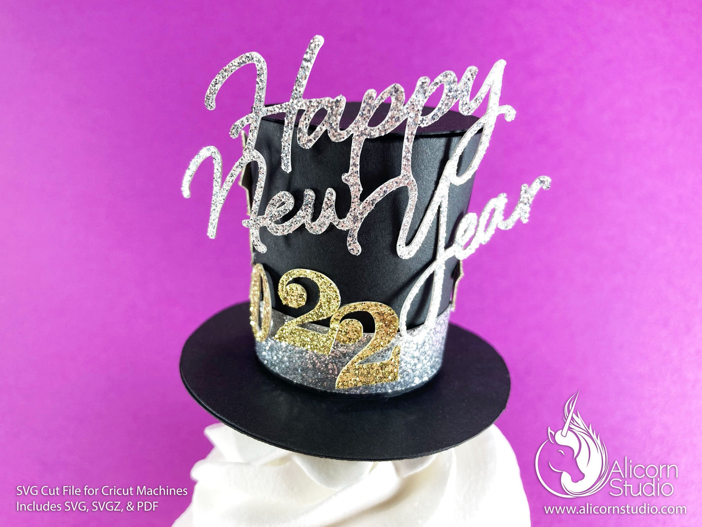 3D Paper New Years Eve Top Hat SVG File Cut File for Cricut Cupcake Topper Party Decor