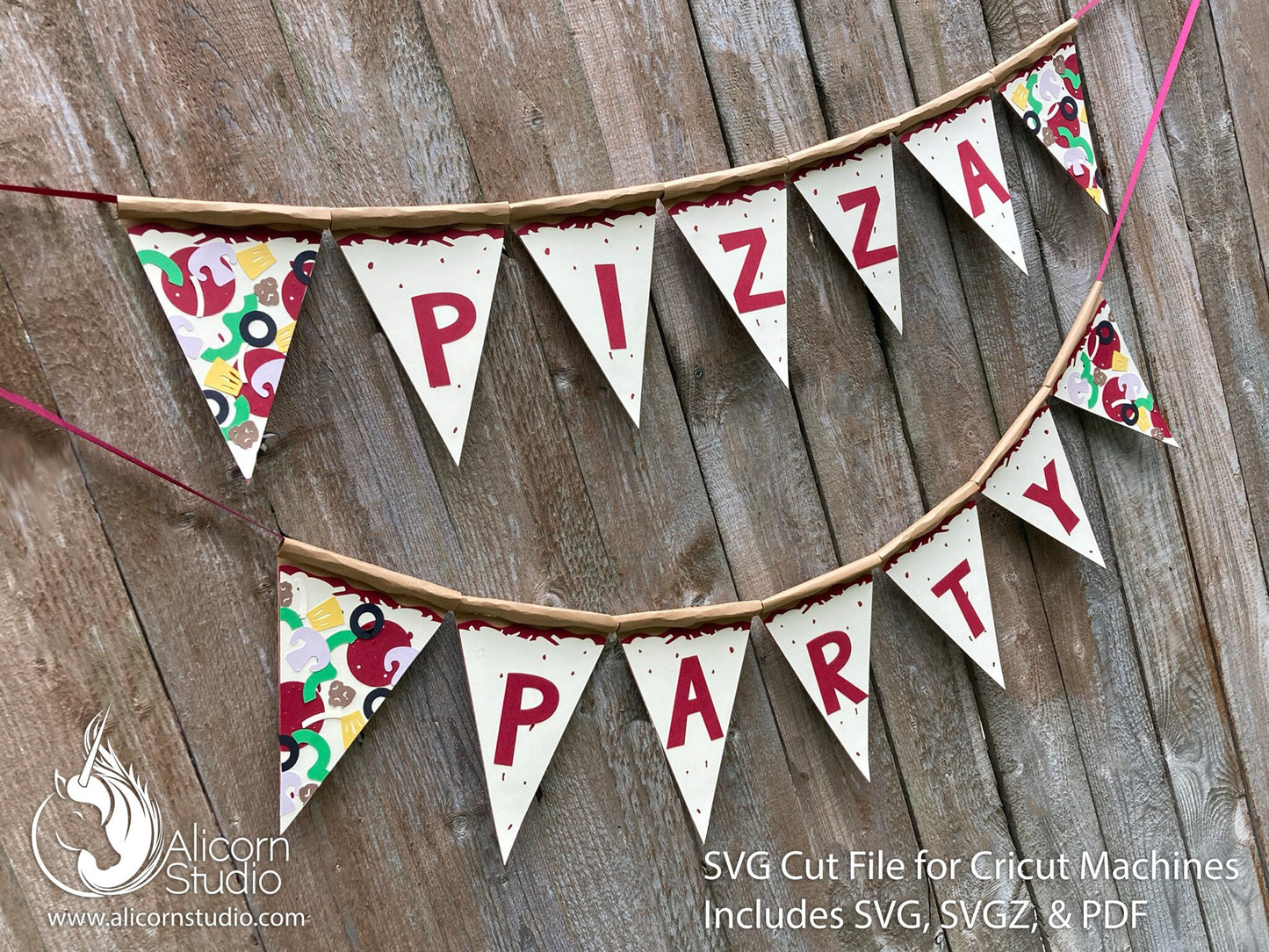 3D Paper Pizza Banner Bunting SVG File Cut File for Cricut Kids Birthday Party Decor