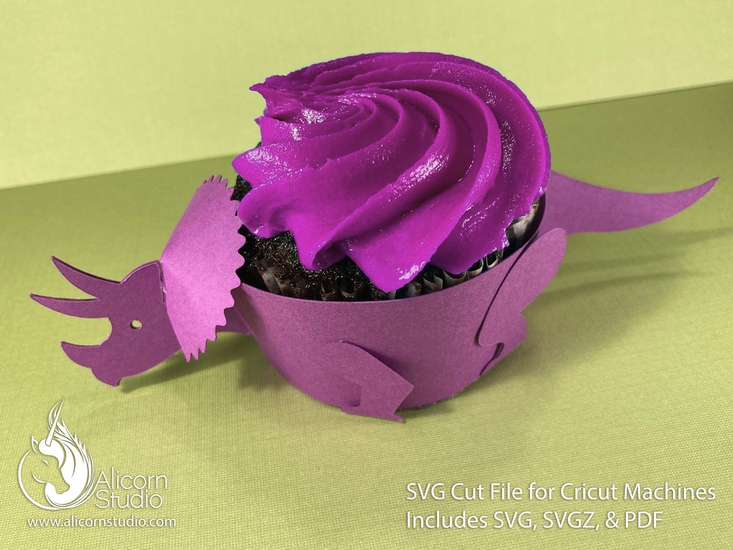 Triceratops Dinosaur SVG Cricut Cut File 3D Paper Cupcake Wrap Liner Wrapper Party Decor