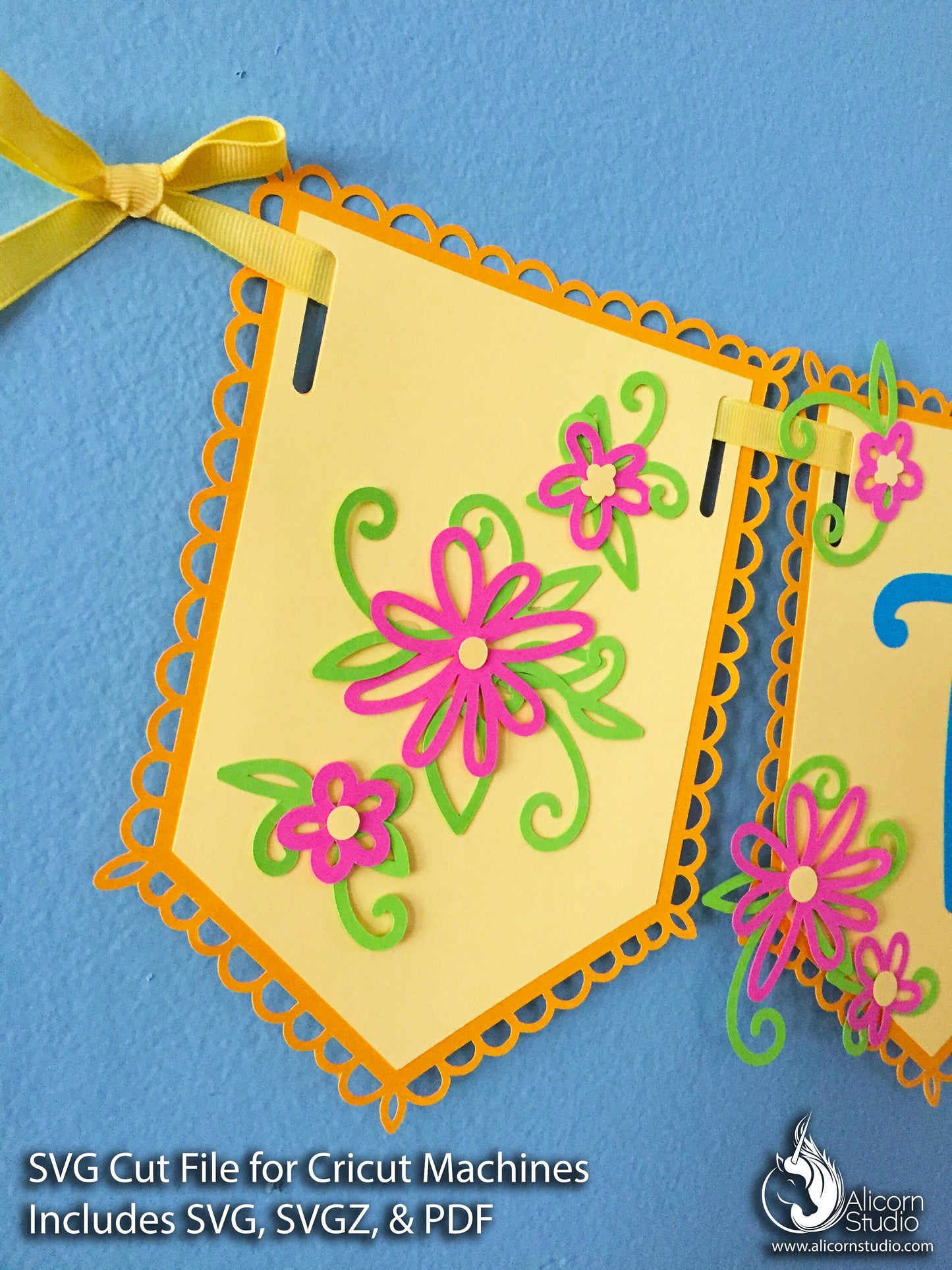 Spring Flower Banner Bunting SVG File Cut File for Cricut Kids Birthday Party Decor