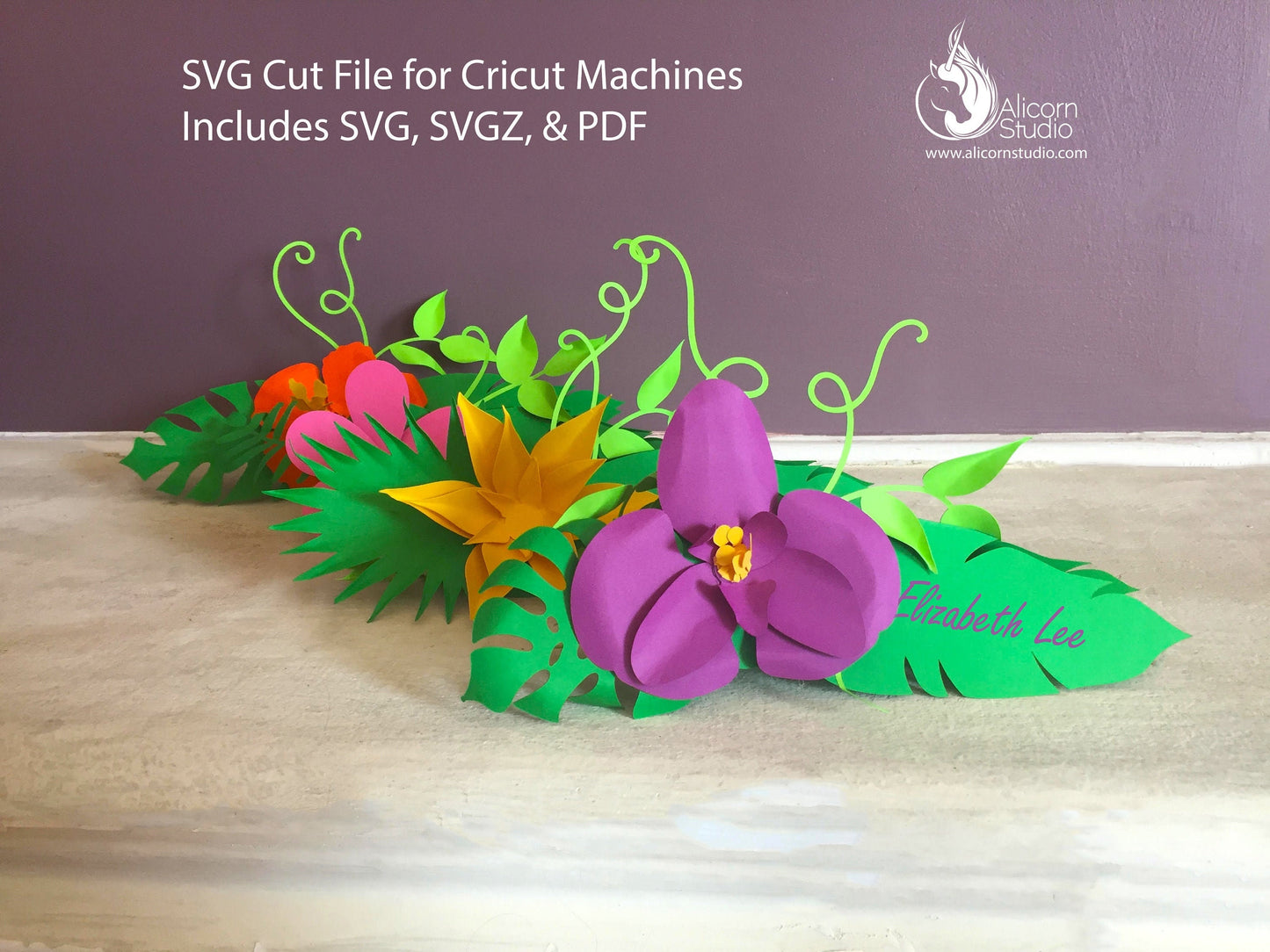 Tropical Flower Place Cards SVG File Cut File for Cricut Hawaiian Luau Wedding Party