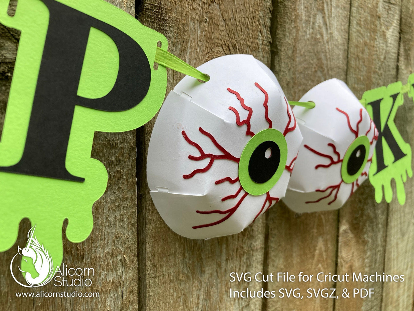 Halloween Cricut SVG 3D Paper Creepy Eye ball and Slime Drip Banner Bunting Cut File for Decor