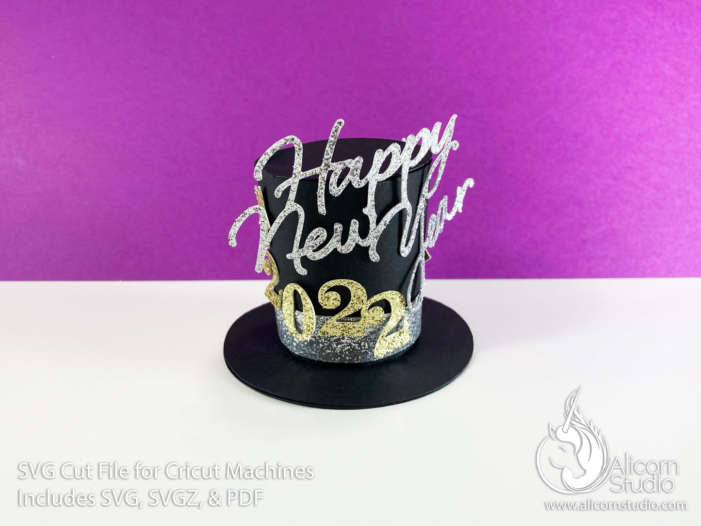 3D Paper New Years Eve Top Hat SVG File Cut File for Cricut Cupcake Topper Party Decor