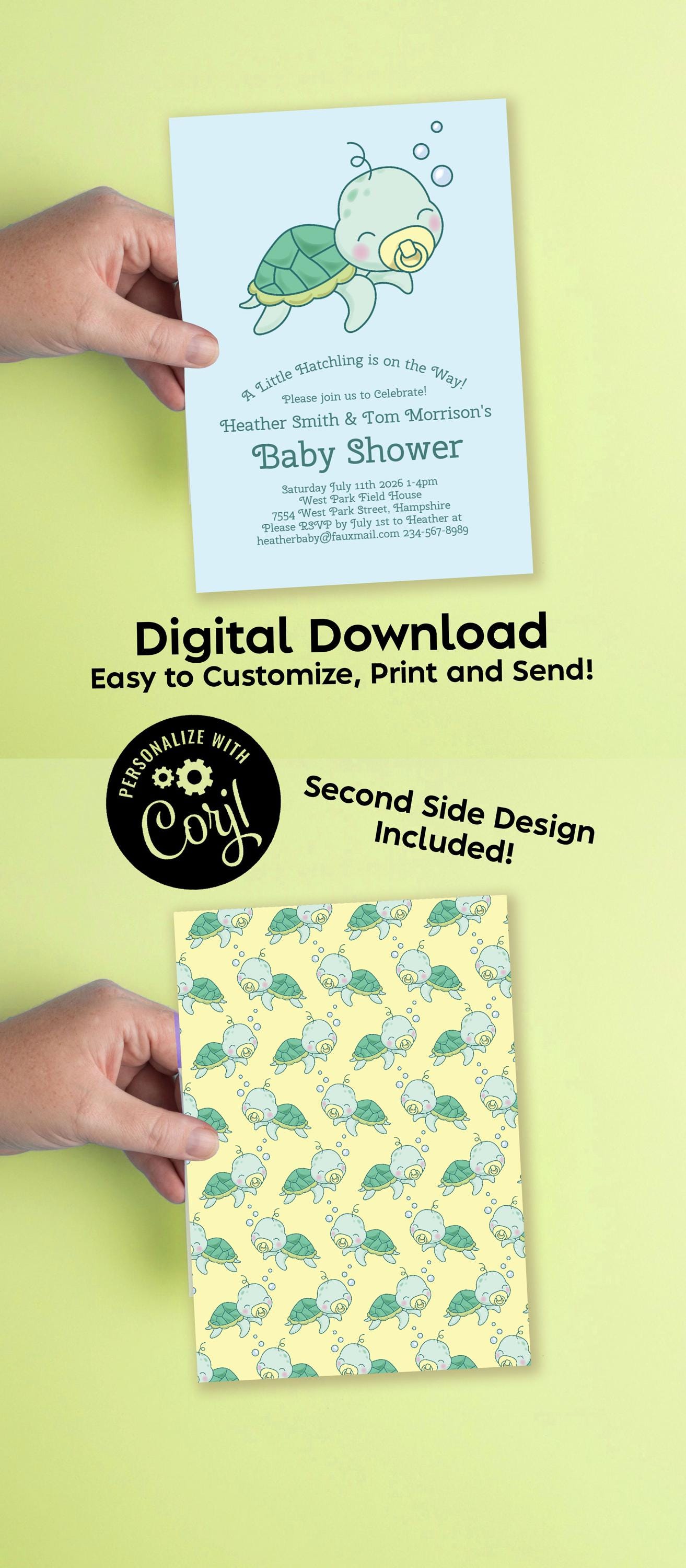 Sea Turtle Under the Sea Baby Shower Invitation Editable Digital Download Cute Kids