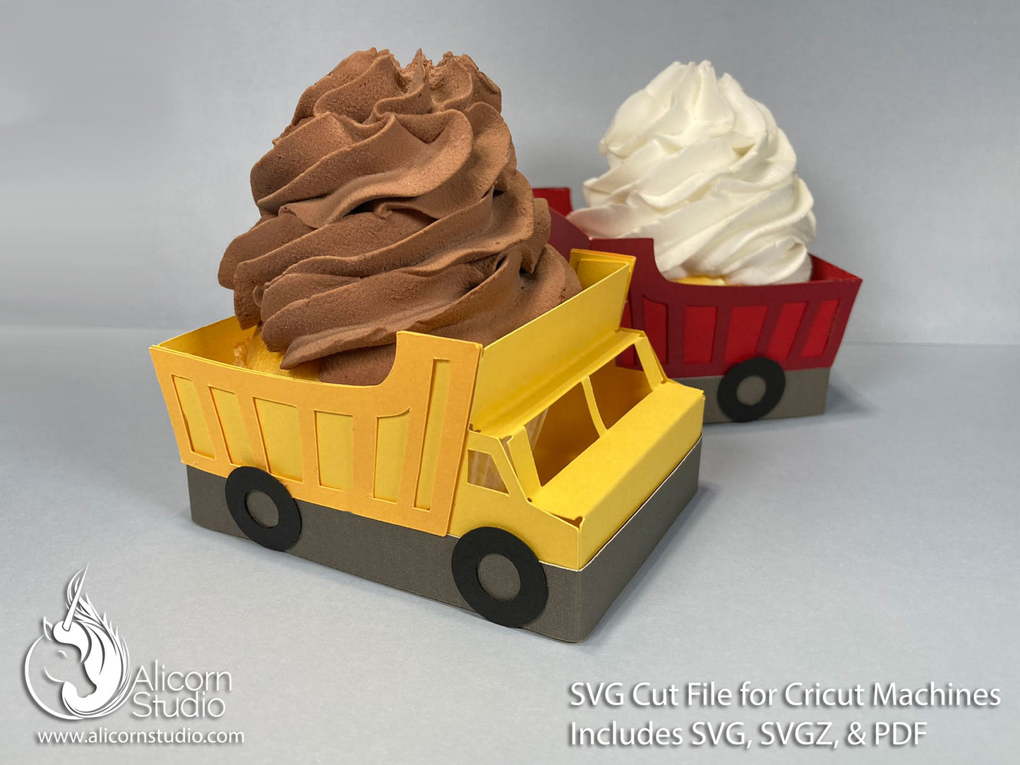 3D Cupcake Wrap Trucks Pack Dump Trucks & Garbage Trucks - SVG Cricut Cut File Cupcake Wrap Liner Wrapper Birthday Party Decor