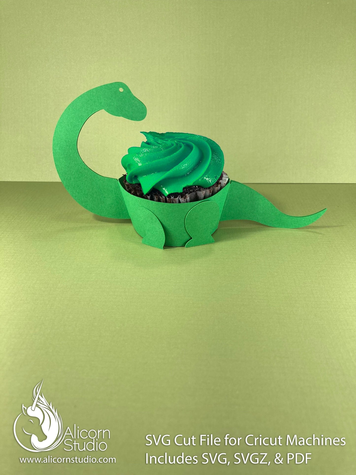 Brontosaurus Dinosaur SVG Cricut Cut File 3D Paper Cupcake Wrap Liner Wrapper Party Decor