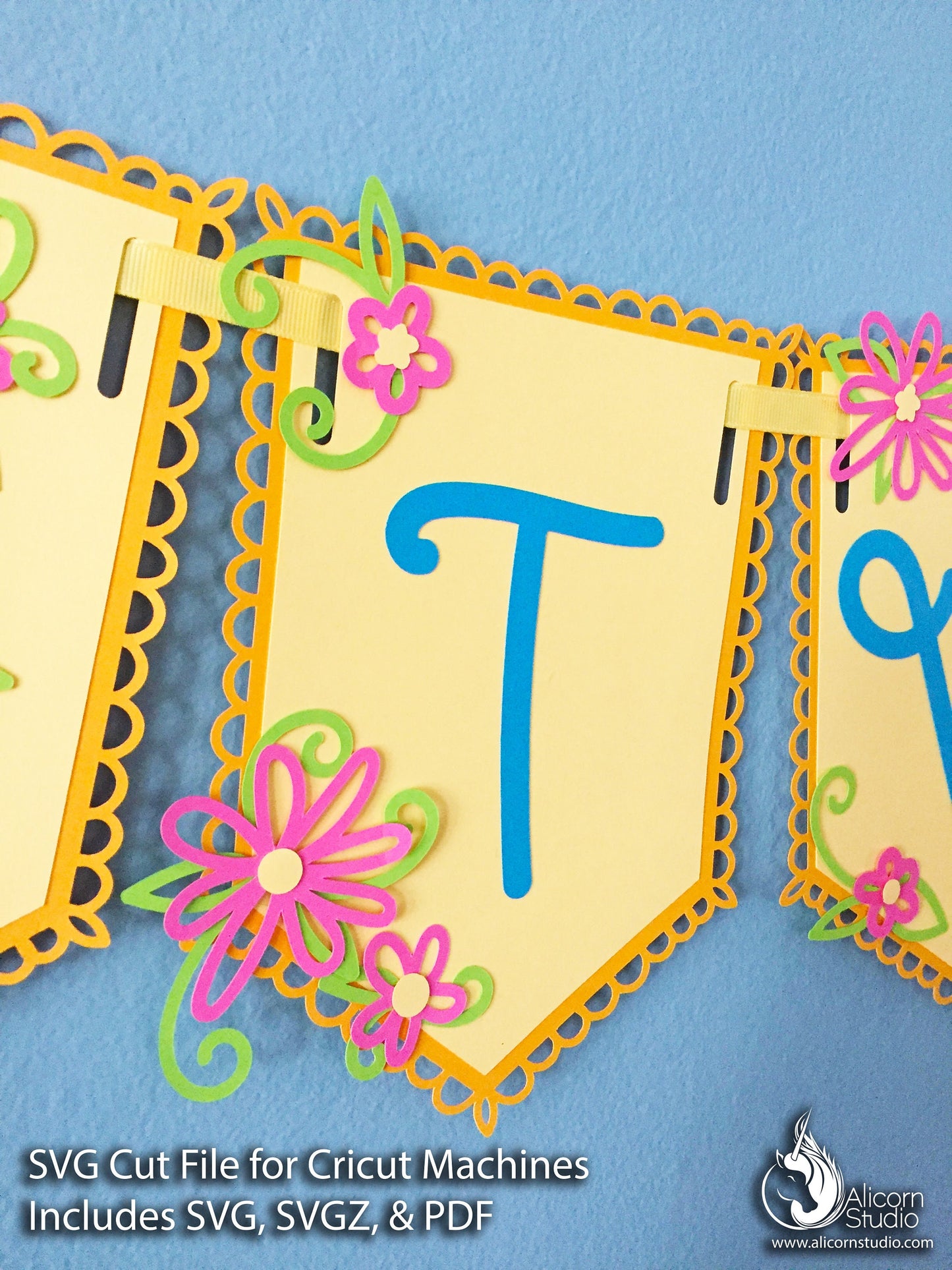 Spring Flower Banner Bunting SVG File Cut File for Cricut Kids Birthday Party Decor