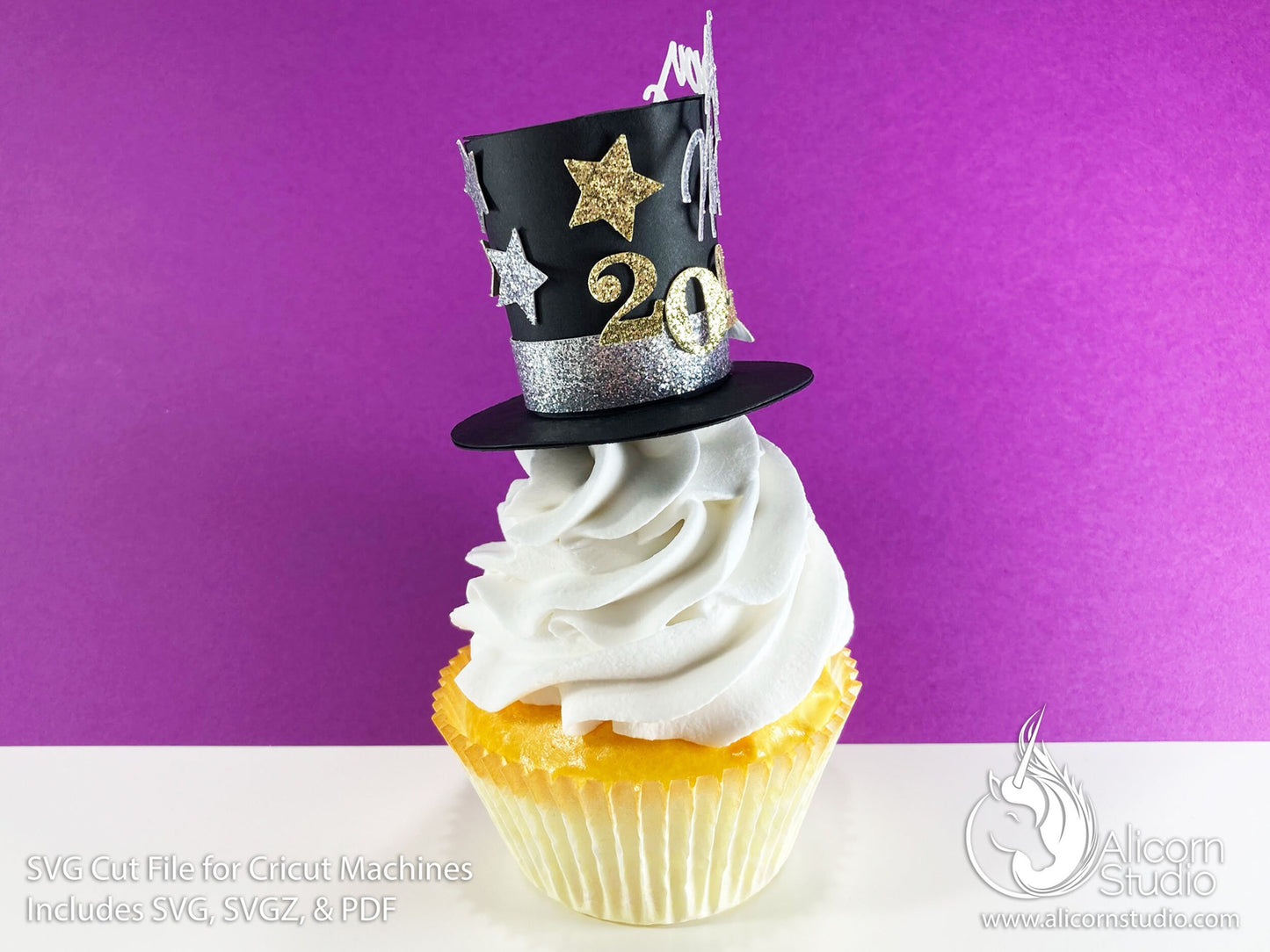 3D Paper New Years Eve Top Hat SVG File Cut File for Cricut Cupcake Topper Party Decor