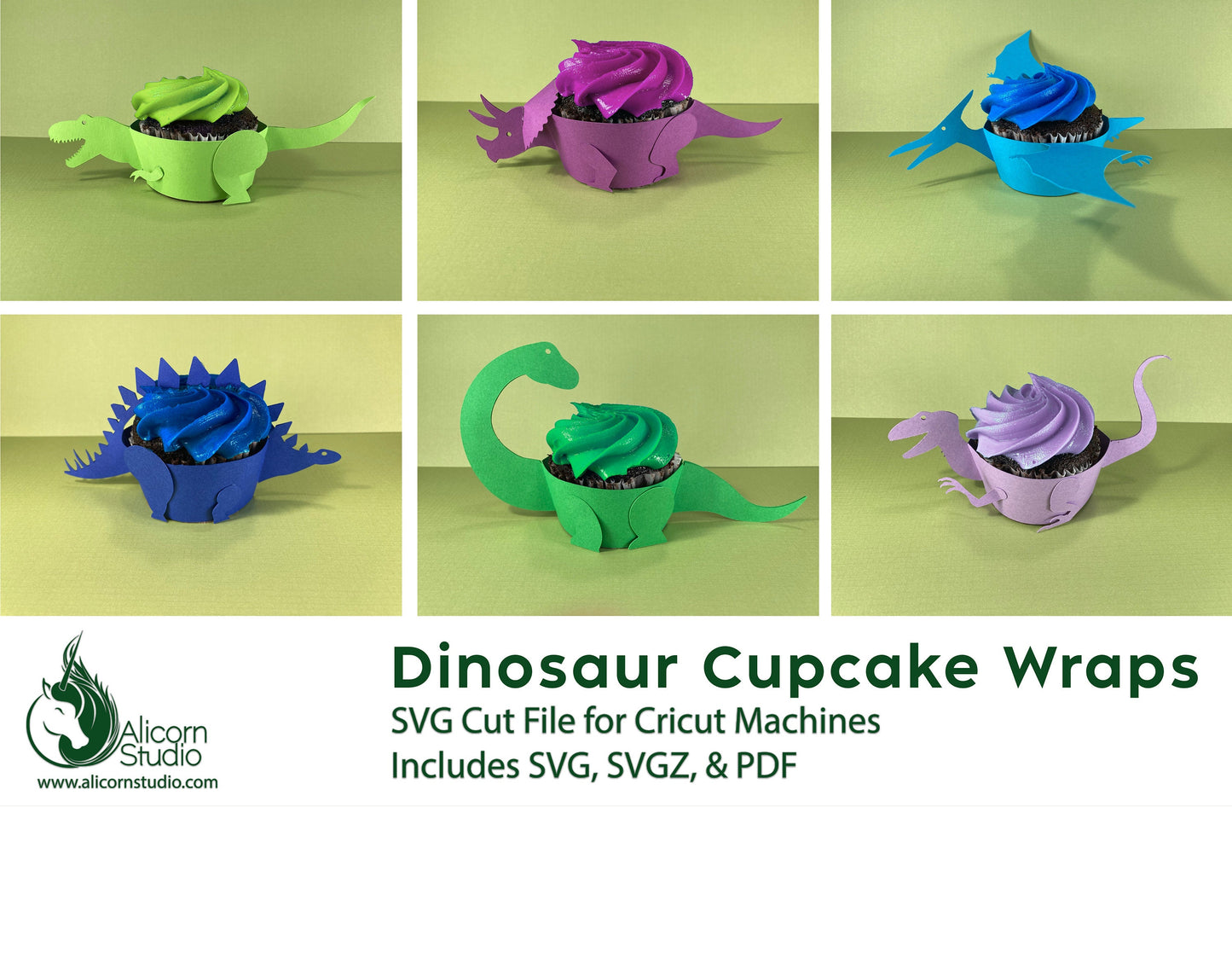 3D Dinosaur Cupcake Wrap SVG Cricut Cut File Paper Liner Wrapper Party Decor