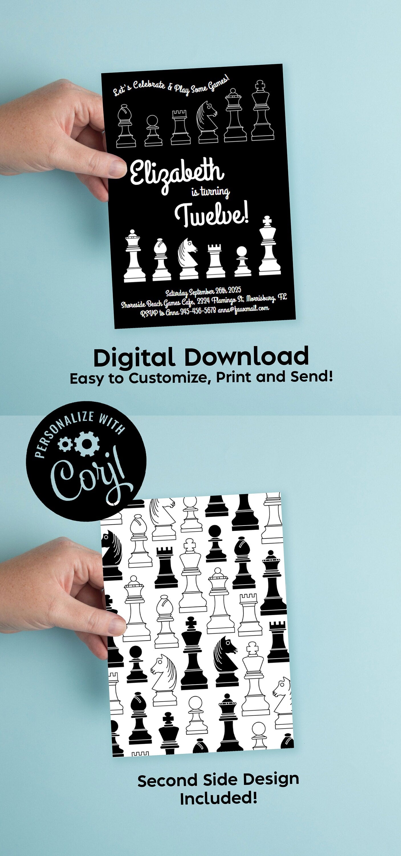 Chess Birthday Party Invitation Editable Digital Download Board Games Cute Kids
