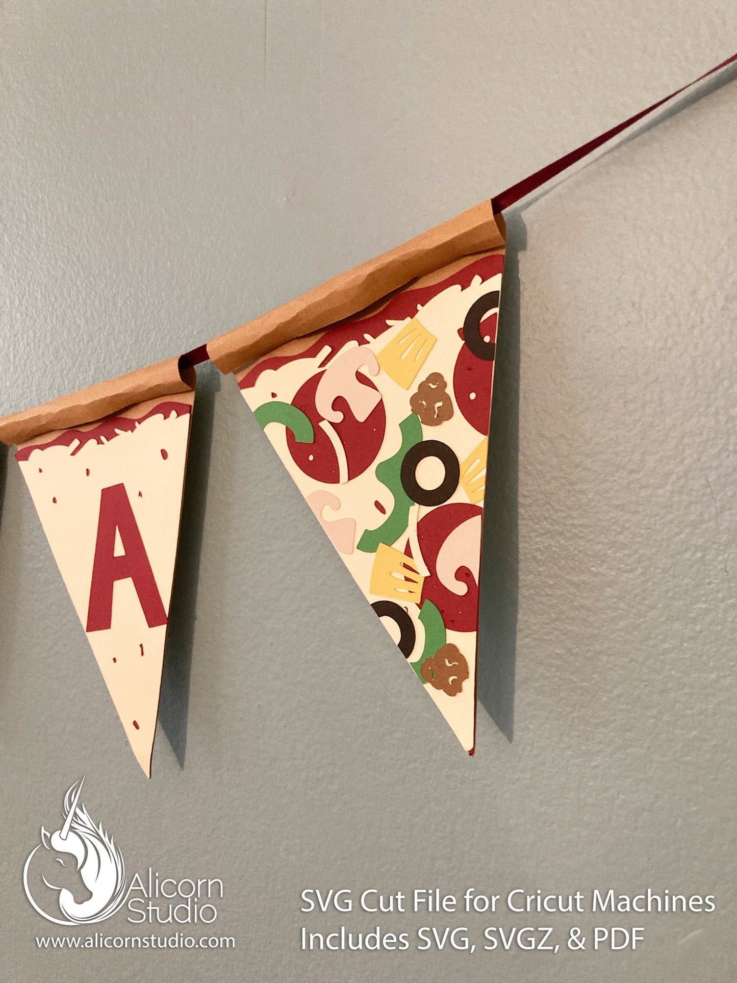 3D Paper Pizza Banner Bunting SVG File Cut File for Cricut Kids Birthday Party Decor