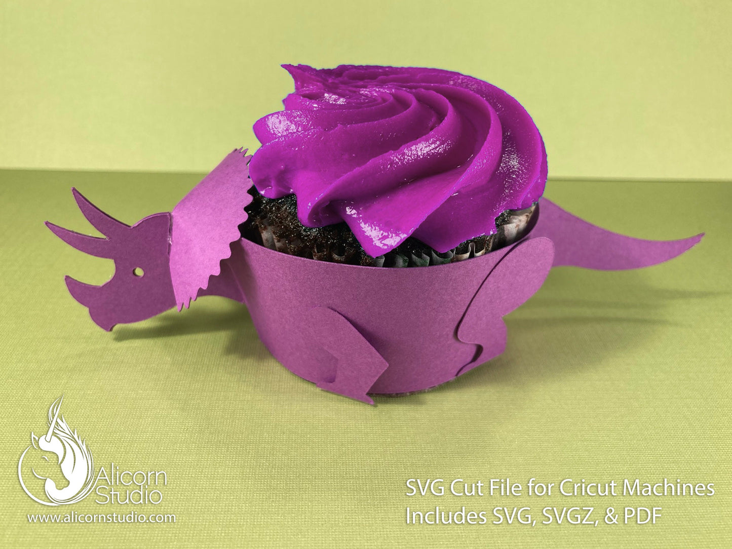 3D Dinosaur Cupcake Wrap SVG Cricut Cut File Paper Liner Wrapper Party Decor