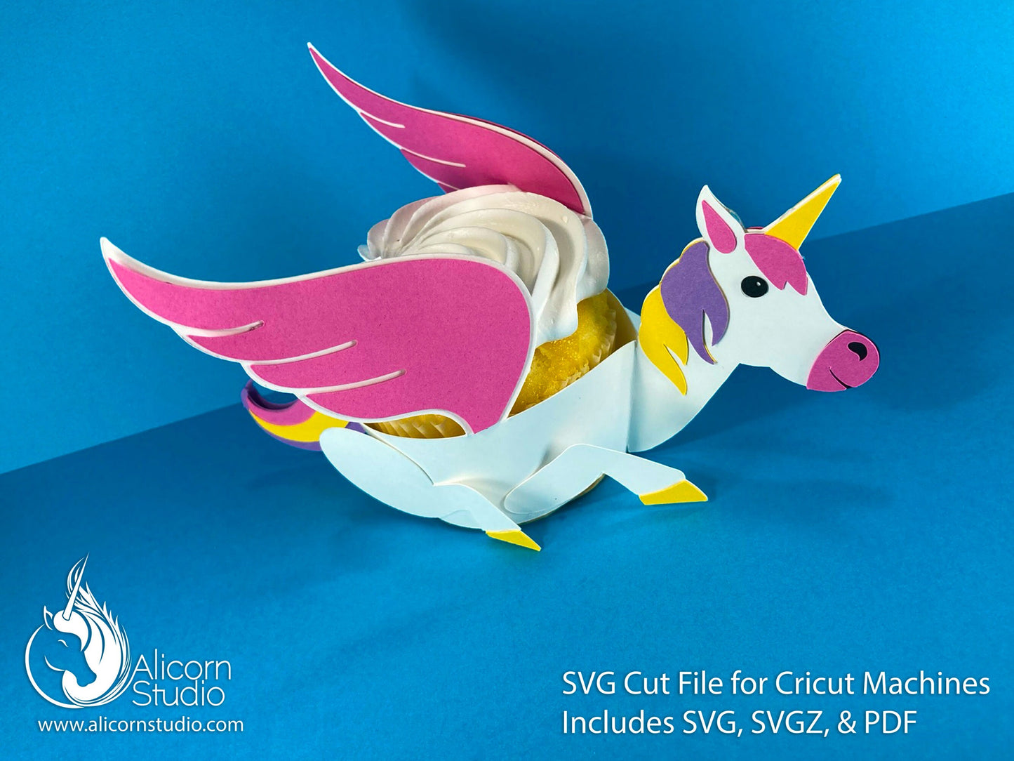 Winged Unicorn Cricut Cupcake 3D SVG Cut File for Paper Alicorn Liner Wrapper Party Decor
