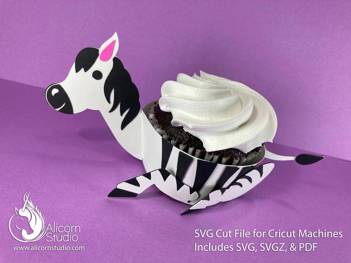 Zebra Cricut Cupcake 3D SVG Cut File for Paper Wrap Liner Wrapper Party Decor