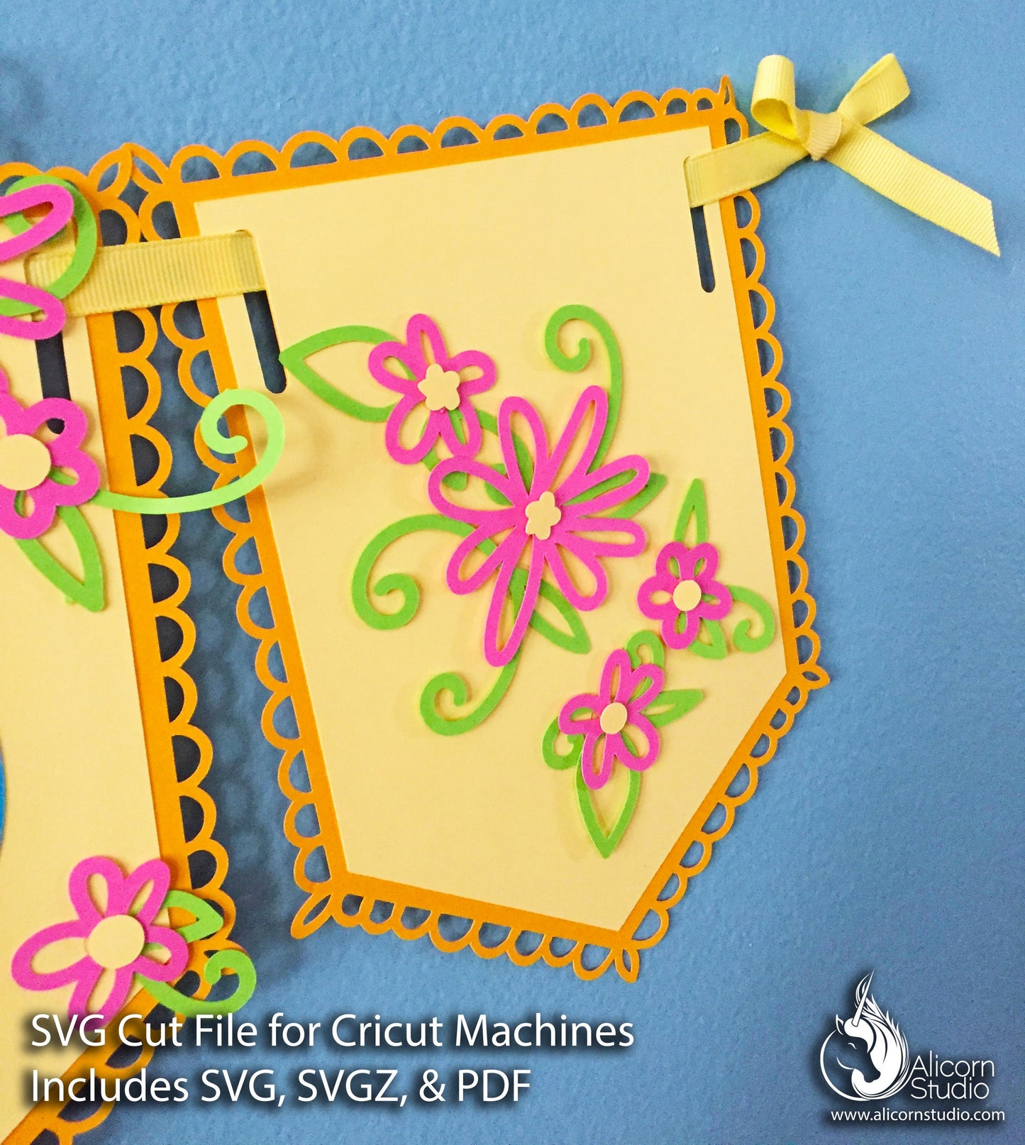 Spring Flower Banner Bunting SVG File Cut File for Cricut Kids Birthday Party Decor