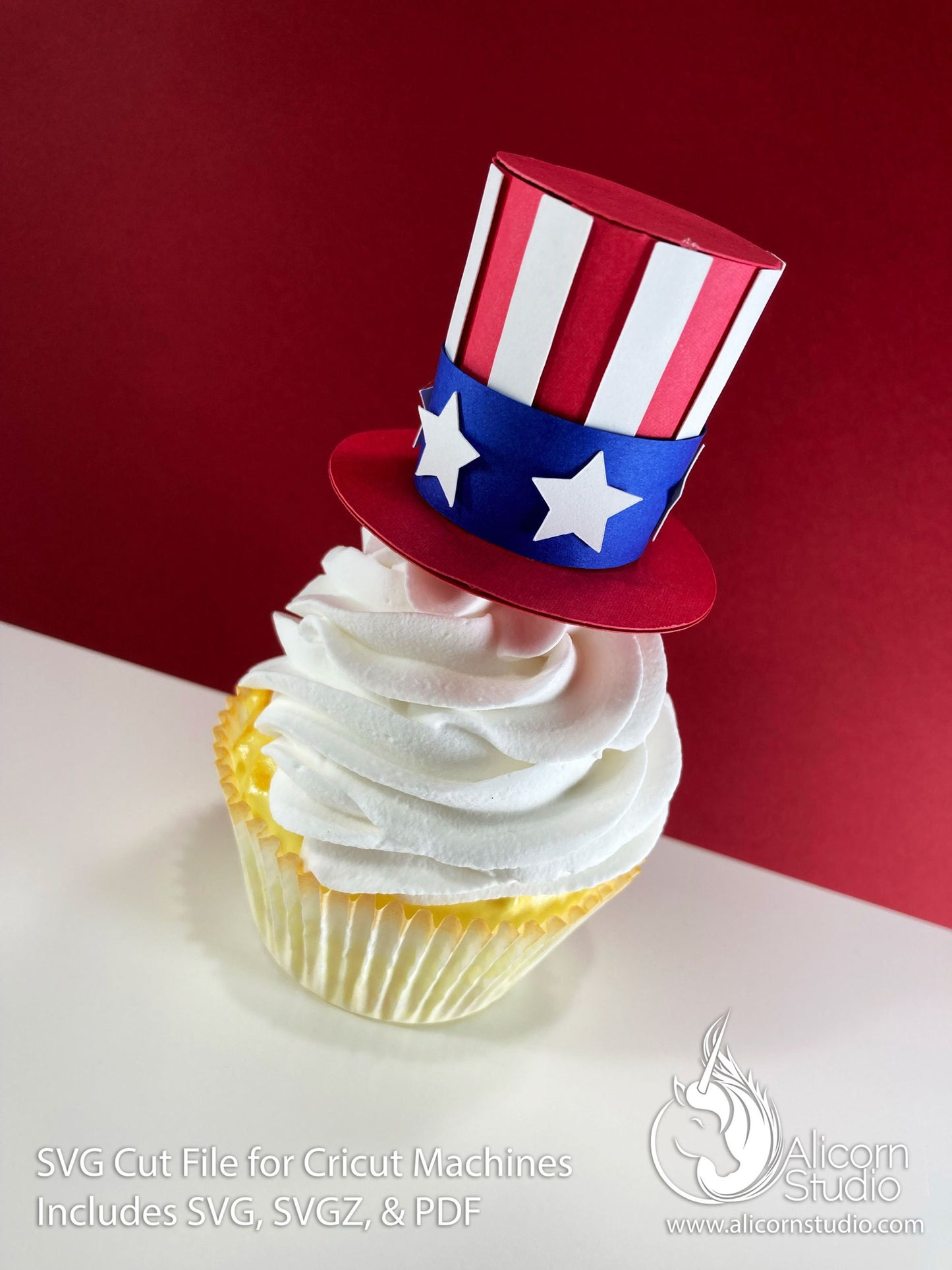 3D Paper 4th of July Hat SVG File Cut File for Cricut Cupcake Topper Independence Day Uncle Sam Top Hat Party Decor