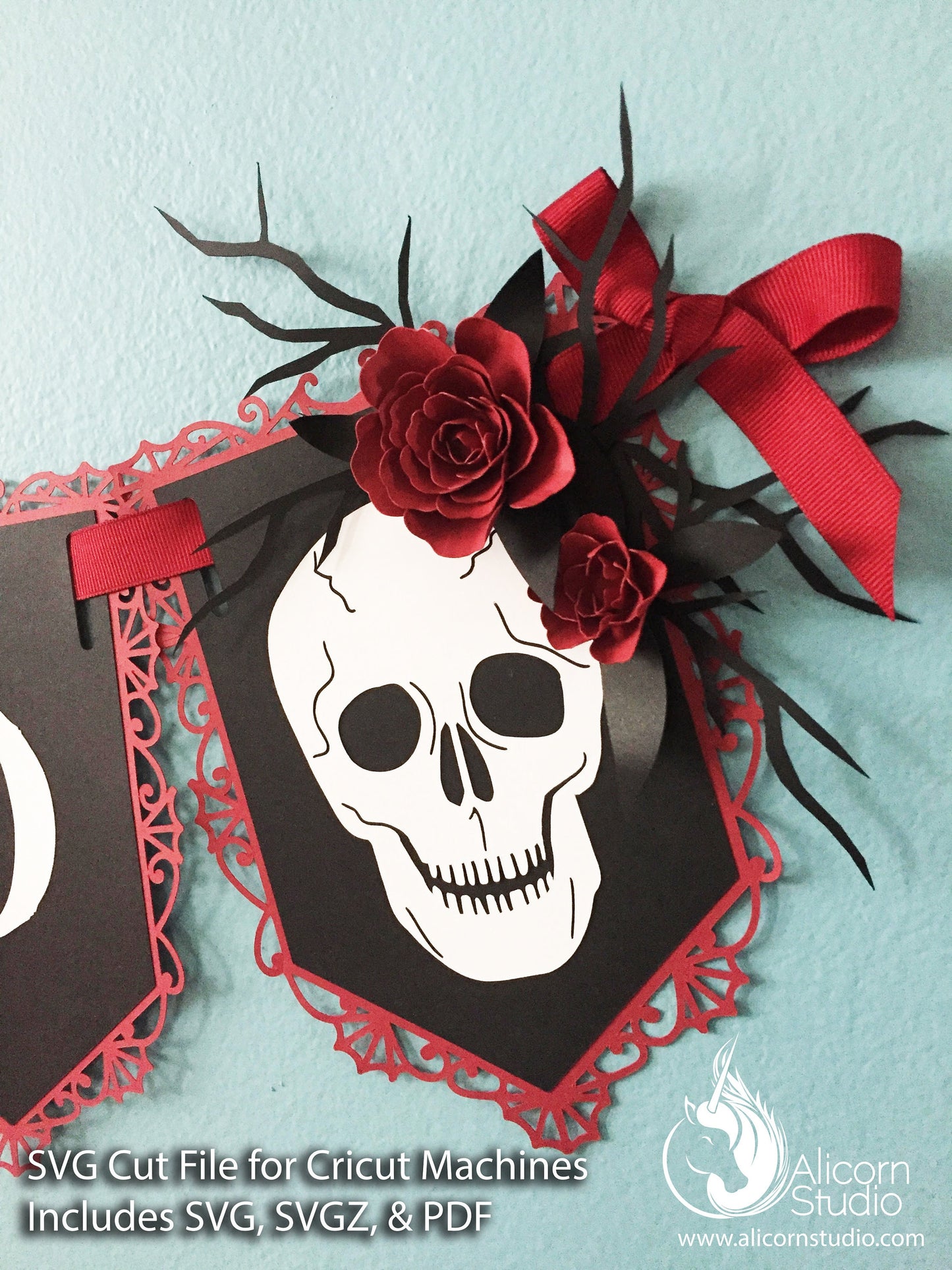 Gothic Skull Halloween Banner SVG File Cut File for Cricut Wedding Party Decor