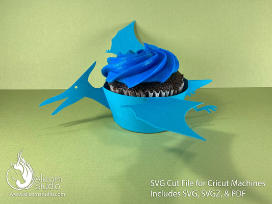 Pterodactyl Dinosaur SVG Cricut Cut File 3D Paper Cupcake Wrap Liner Wrapper Party Decor