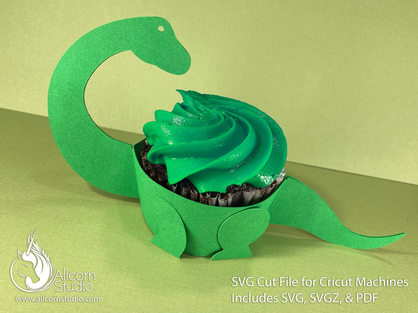 Brontosaurus Dinosaur SVG Cricut Cut File 3D Paper Cupcake Wrap Liner Wrapper Party Decor