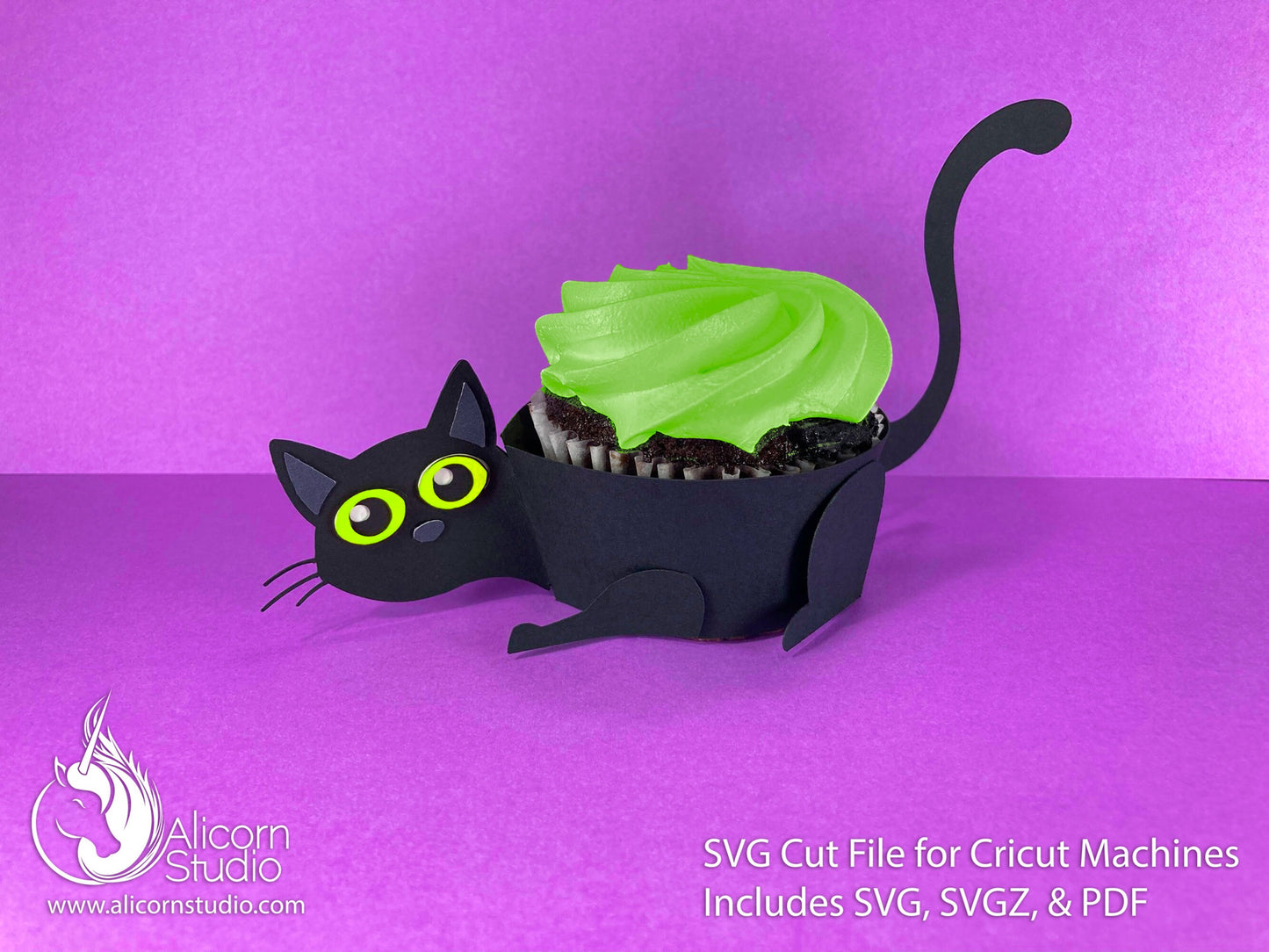 Black Cat Halloween 3D Paper SVG File Cut File for Cricut Cupcake Wrap Liner Wrapper Party Decor