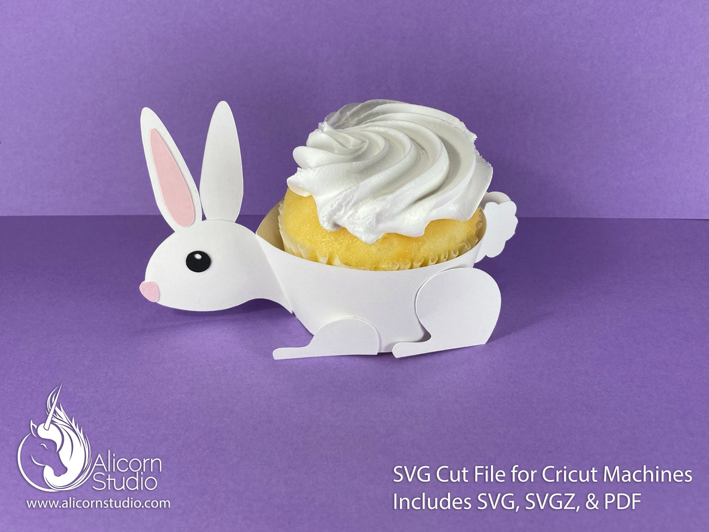 Bunny Rabbit Cricut Cupcake 3D SVG Cut File for Paper Wrap Liner Wrapper Easter Party Decor