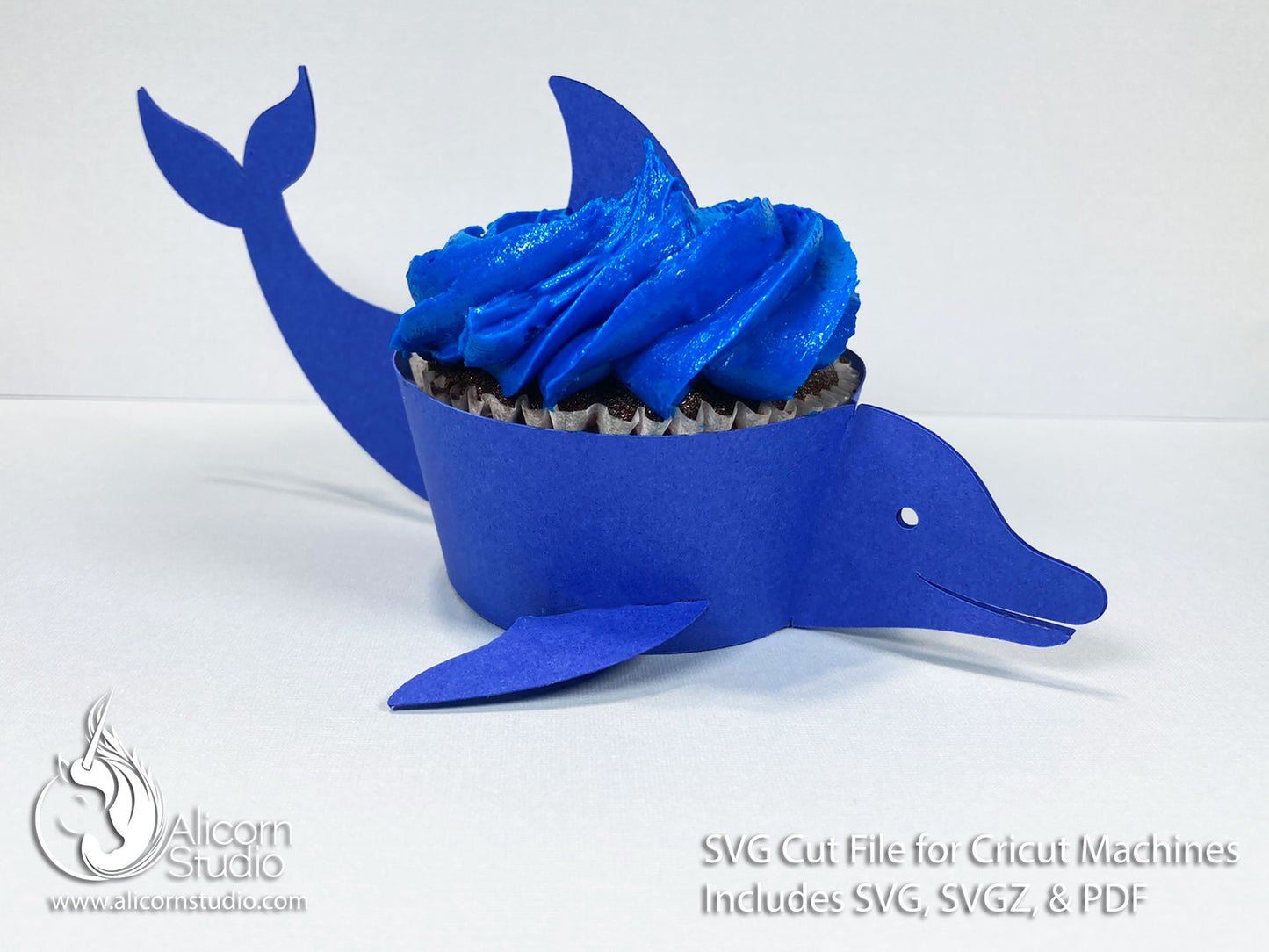 3D Paper Dolphin-Ocean Animals Cupcake Wrapper-SVG File Paper Cut File for Cricut Birthday Party Decor