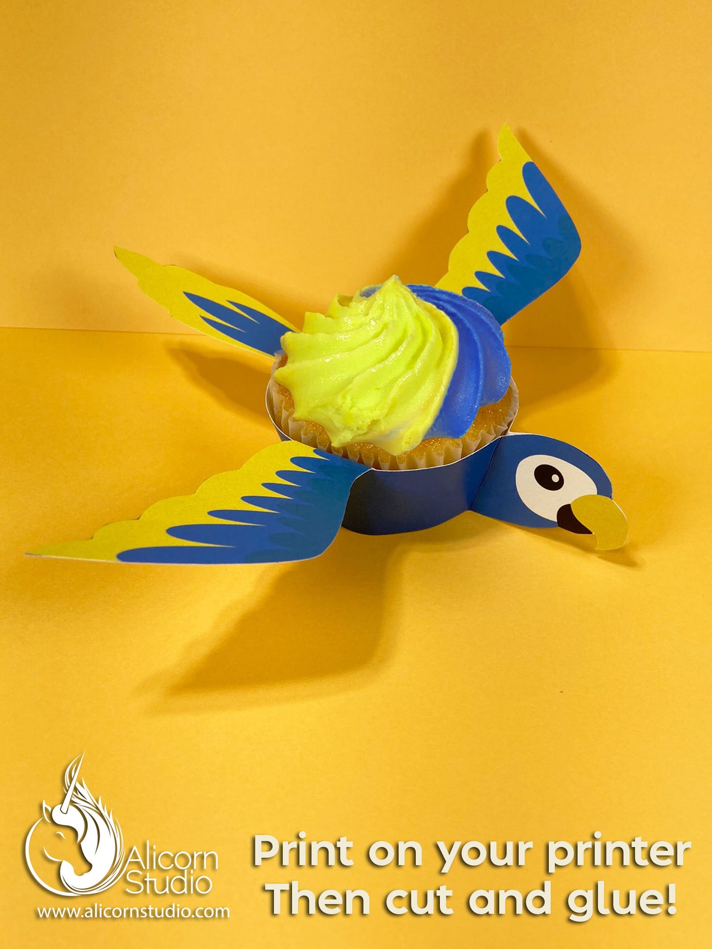 Printable Parrot Cupcake Wrap Digital File Print and Cut Pirate Party Decor Birthday