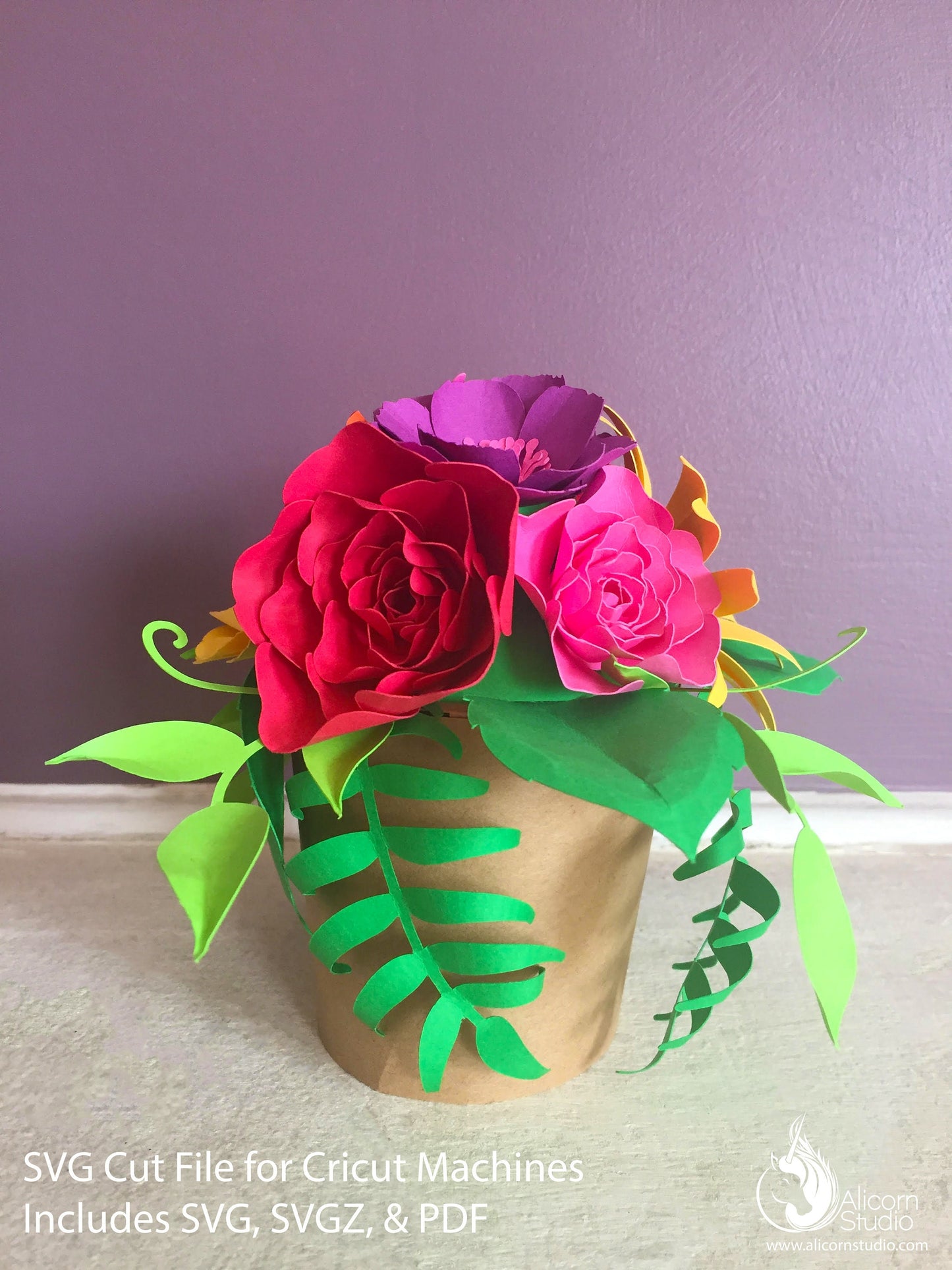 Spring Paper Flower Pot SVG File Cut File for Cricut Party Floral Mothers Day Gift Decor