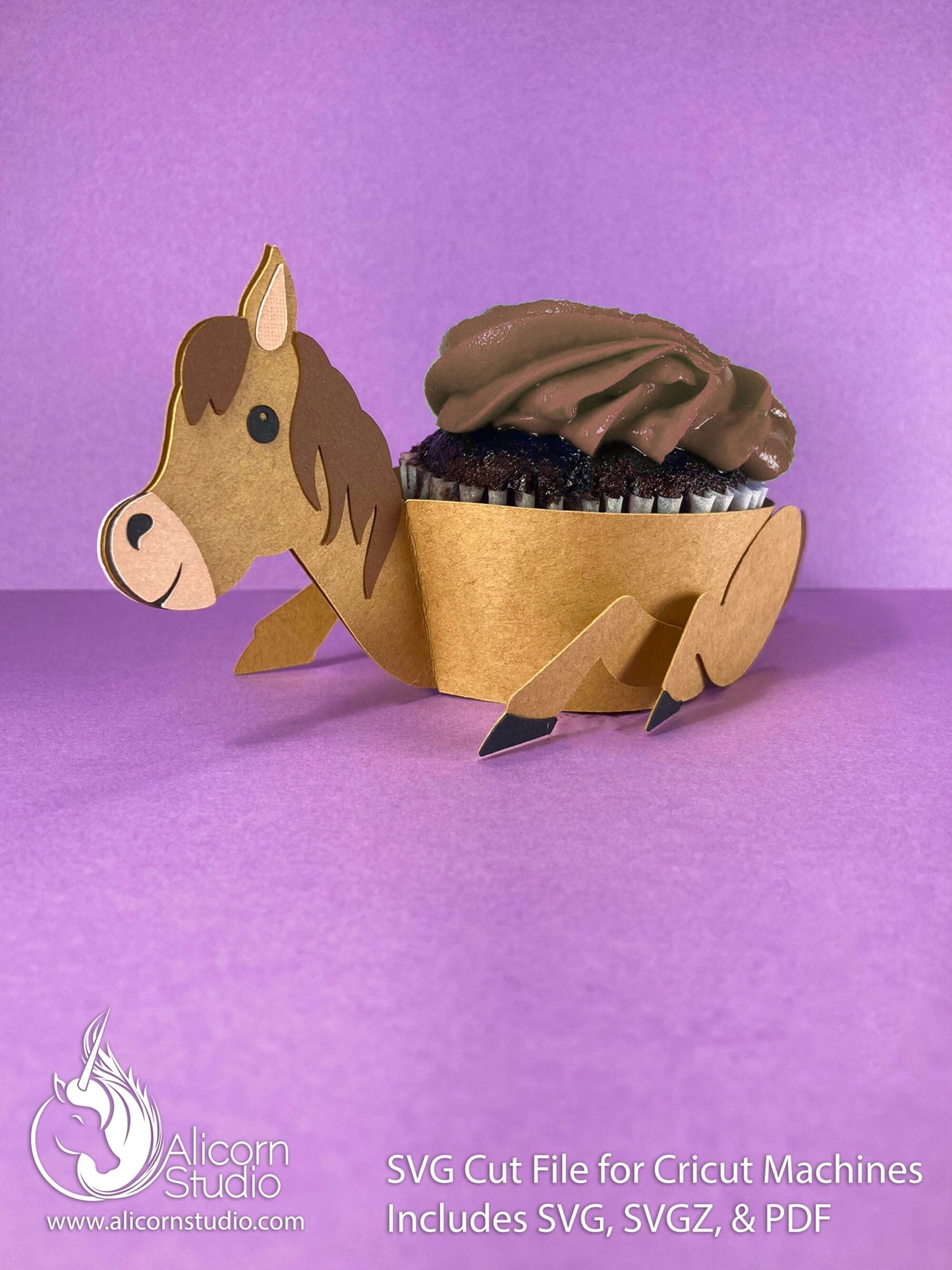 Horse Cricut Cupcake 3D SVG Cut File for Paper Wrap Liner Wrapper Cowgirl Country Party Decor