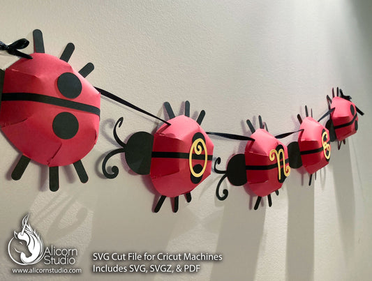 3D Paper Ladybug Banner Bunting SVG File Cut File for Cricut Bug Insect Kids Birthday Party Decor