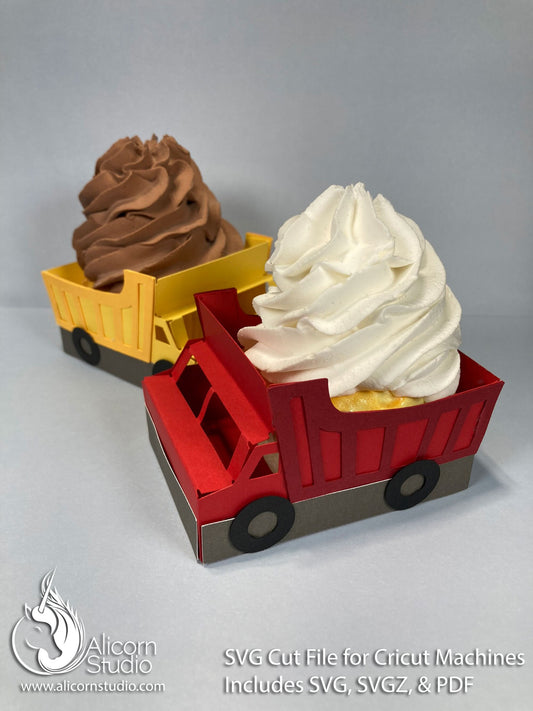 3D Cupcake Wrap Trucks Pack Dump Trucks & Garbage Trucks - SVG Cricut Cut File Cupcake Wrap Liner Wrapper Birthday Party Decor