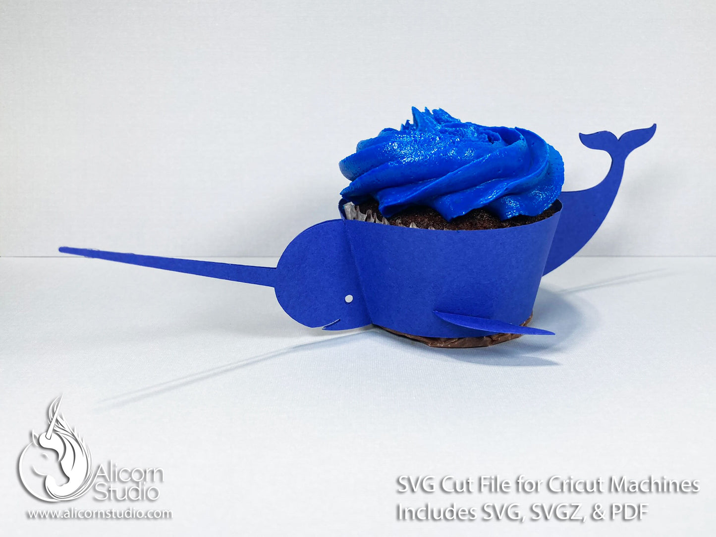 3D Paper Narwhal-Ocean Animals Cupcake Wrapper-SVG File Paper Cut File for Cricut Birthday Party Decor