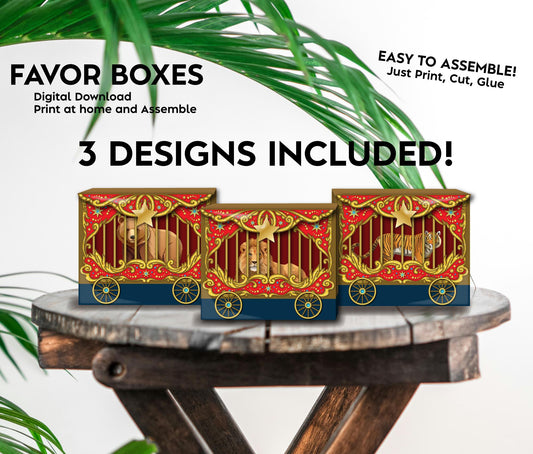 Circus Train Favor Box Digital File Print and Cut Printable Party Decor Birthday Carnival