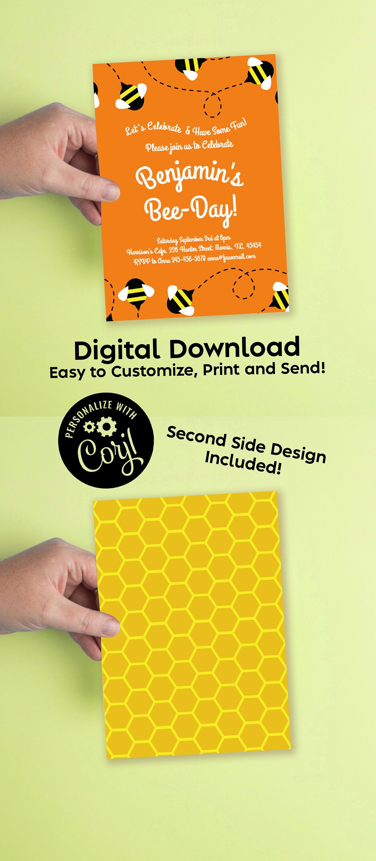 Bee Day Birthday Party Invitation Editable Digital Download Cute Toddler Kids