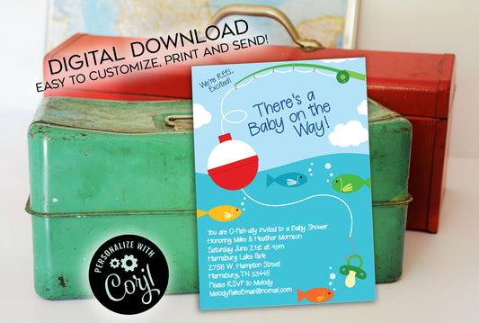 Fishing Baby Shower Invitation Editable Digital Fish Fisherman Download
