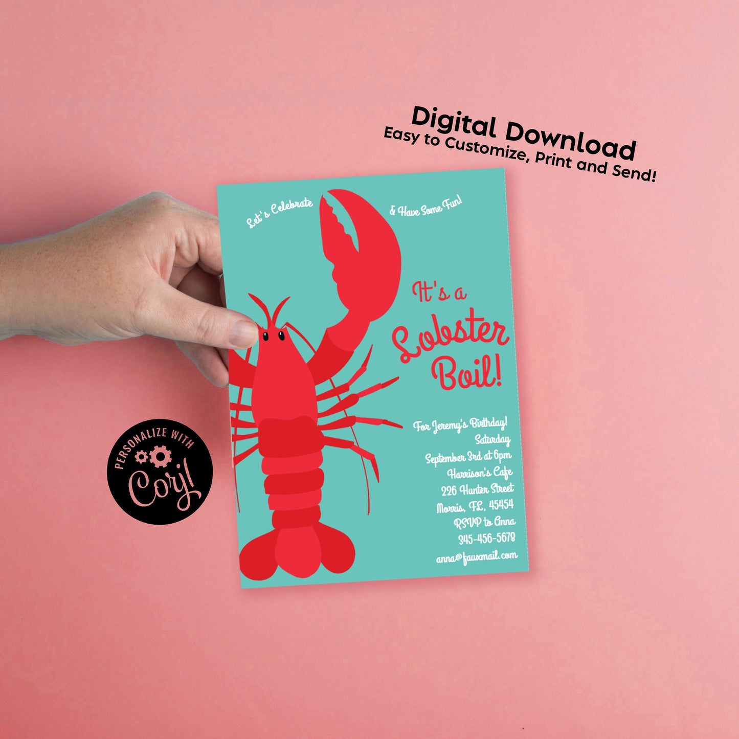 Lobster Boil Invitation Editable Digital Download Seafood Birthday Party Kids Cute