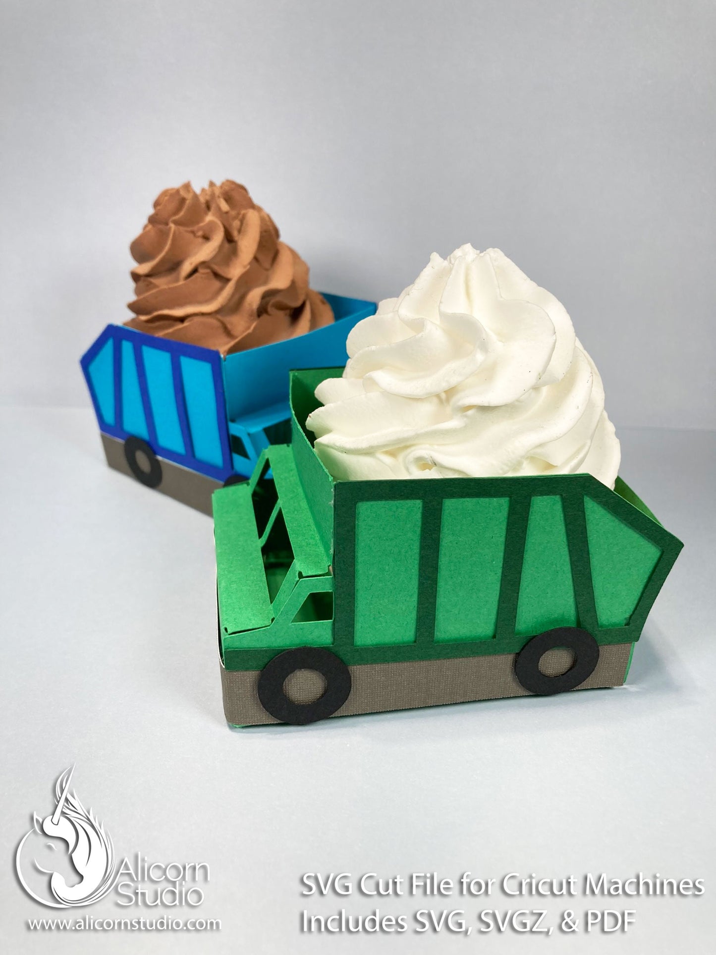 3D Cupcake Wrap Trucks Pack Dump Trucks & Garbage Trucks - SVG Cricut Cut File Cupcake Wrap Liner Wrapper Birthday Party Decor