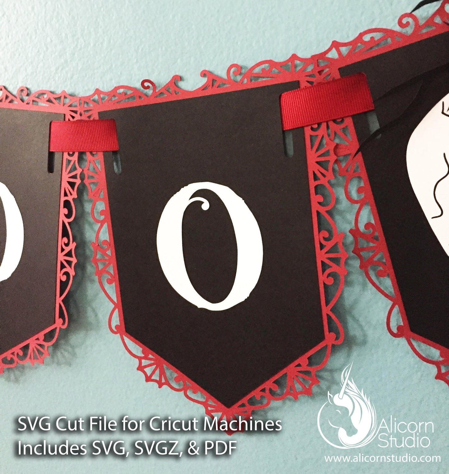 Gothic Skull Halloween Banner SVG File Cut File for Cricut Wedding Party Decor
