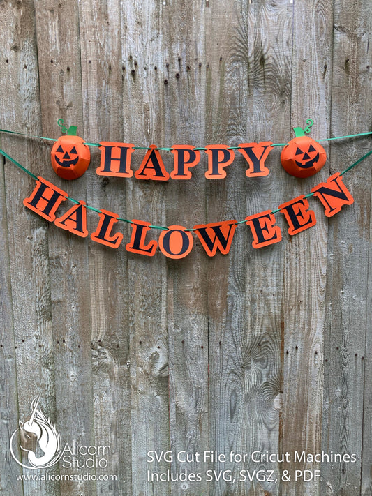 Halloween Cricut SVG 3D Paper Jack o Lantern Pumpkin Banner Bunting Cut File for Decor