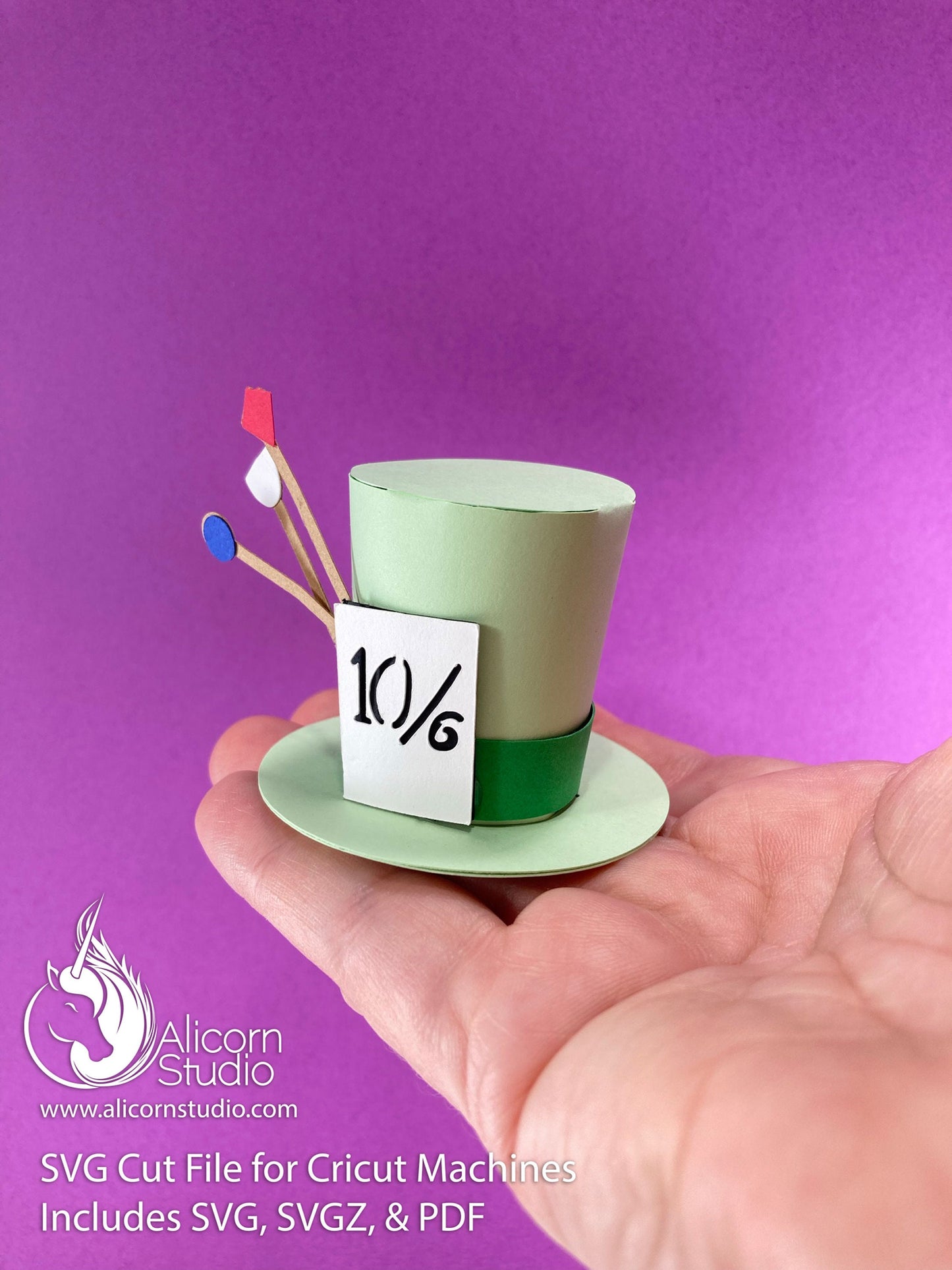 3D Paper Mad Hatter Alice in Wonderland SVG File Cut File for Cricut Cupcake Topper Tea Birthday Party Decor