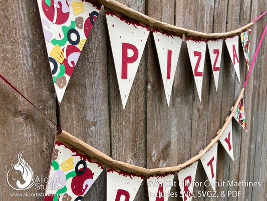 3D Paper Pizza Banner Bunting SVG File Cut File for Cricut Kids Birthday Party Decor